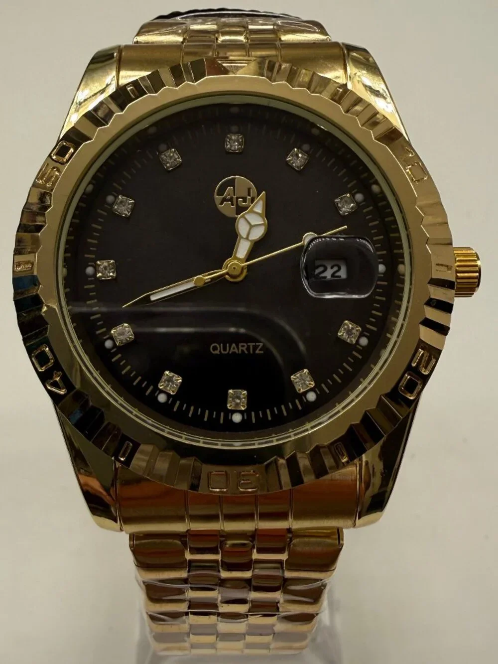 AJ Quality Watches USA Men Oyster PD 41mm Black Gold Tone Quartz Watch NIB